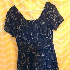 eShakti Cats in Space navy scoop neck dress